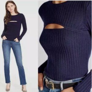 Frame Ribbed Long Sleeve Small Wool Cutout Overlapped Sweater/Top
